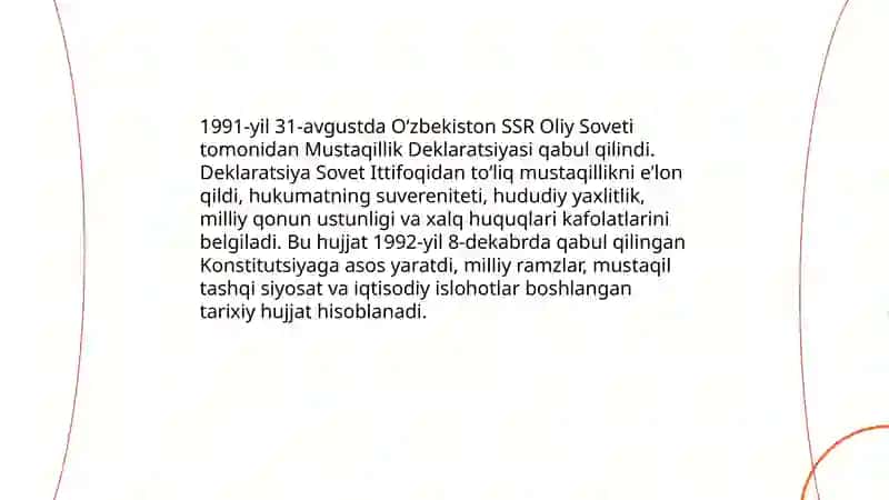 Mustaqil O'zbekiston Respublikasining tashkil topishi va tarixiy ahamiyati 3