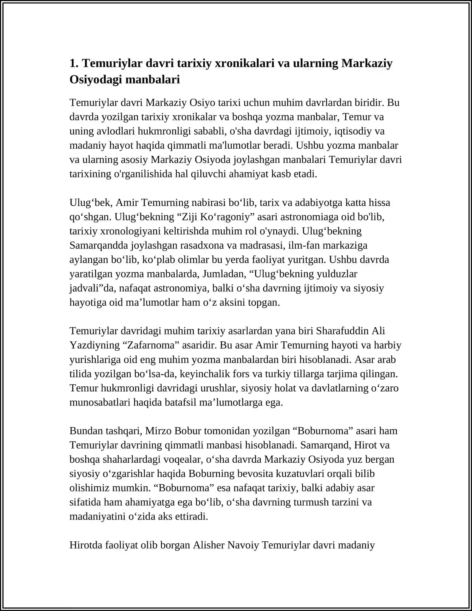 TEMURIYLAR DAVRI YOZMA MANBALARDA MARKAZIY OSIYO 3