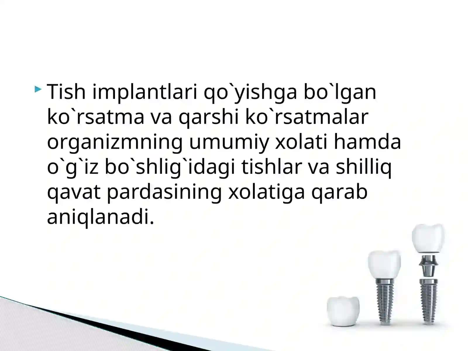 IMPLANTLARGA BO`LGAN KO`RSATMALAR VA QARSHI KO`RSATMALAR 3