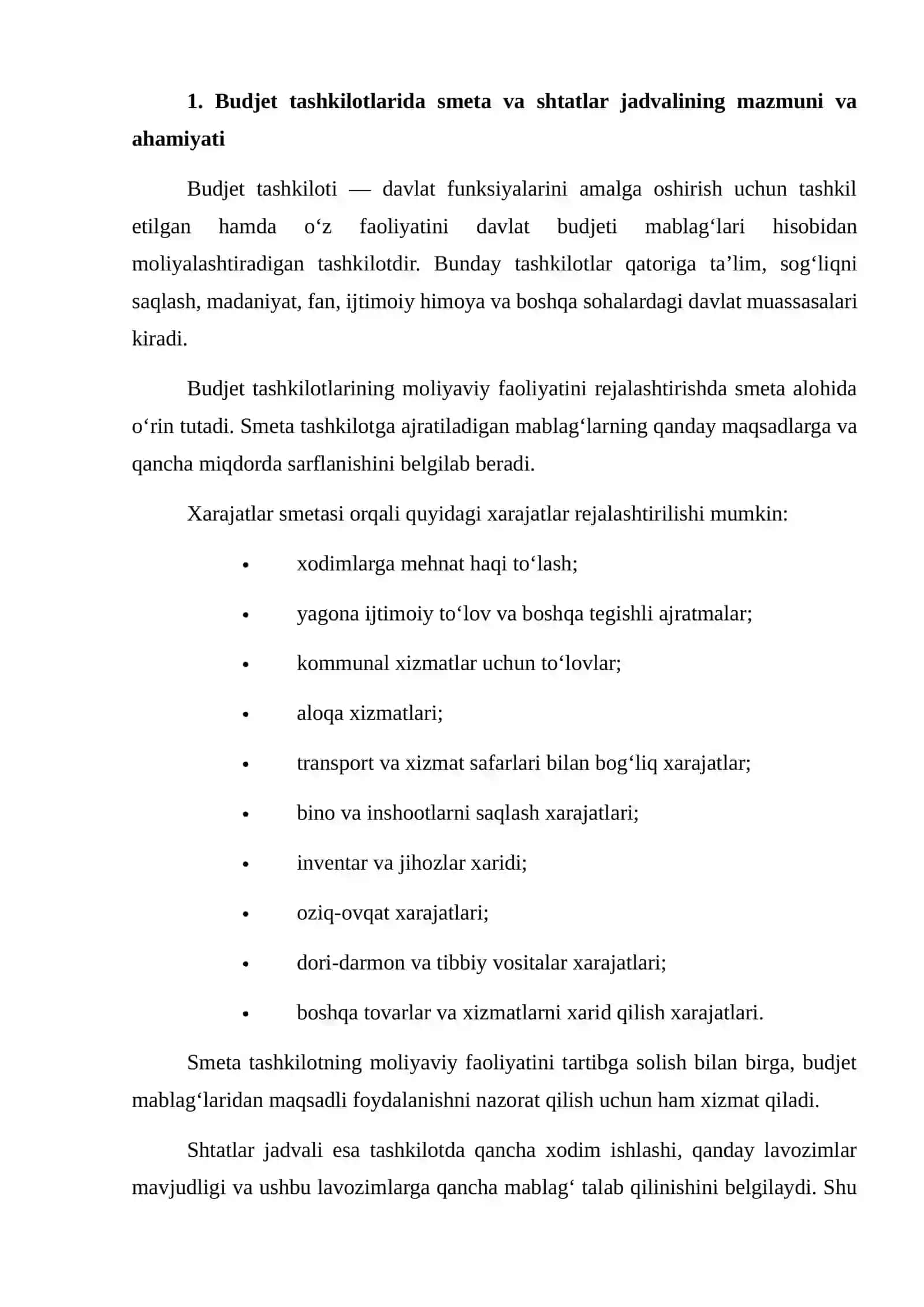 Budjet tashkilotlari smetalari va shtatlar jadvalini tuzish 3