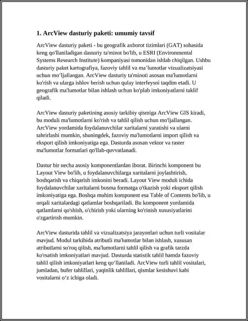 ARC VIEW DASTURIY PAKETI VA UNDAN FOYDALANISH 3