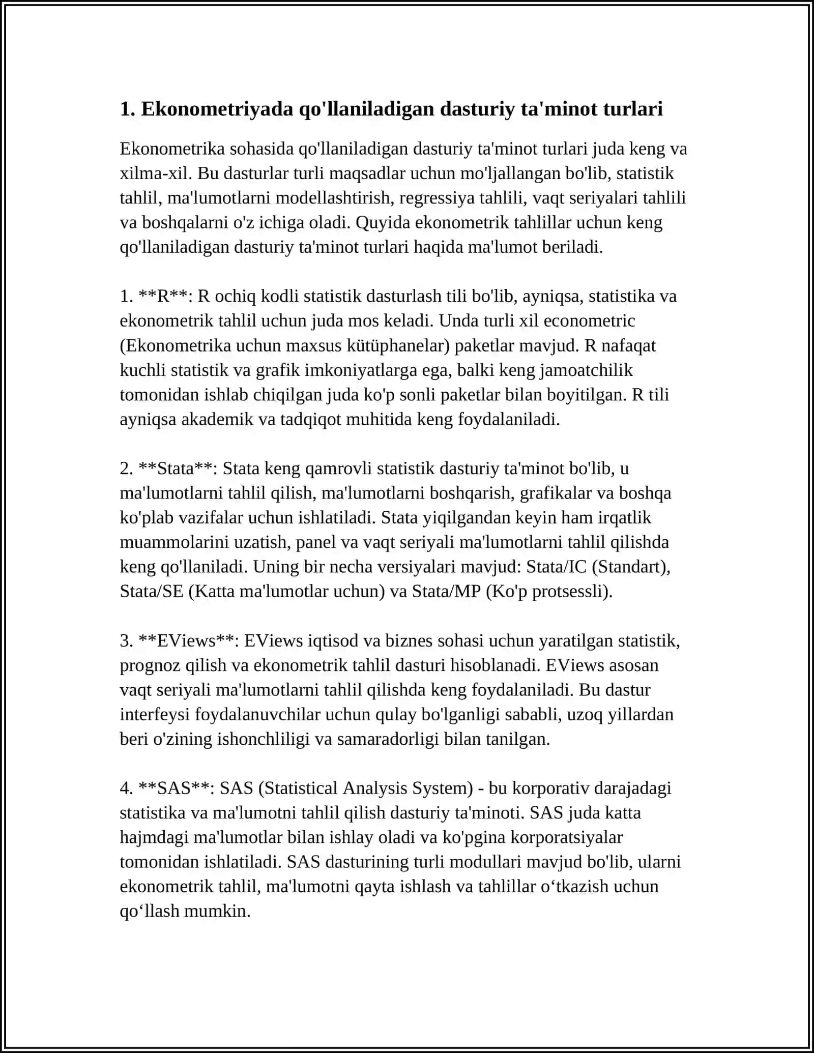 EKONOMETRIK MODELLASHTIRISHDA QO’LLANILADIGAN AMALIY DASTURLAR VA ULARNING XUSUSIYATLARI 3