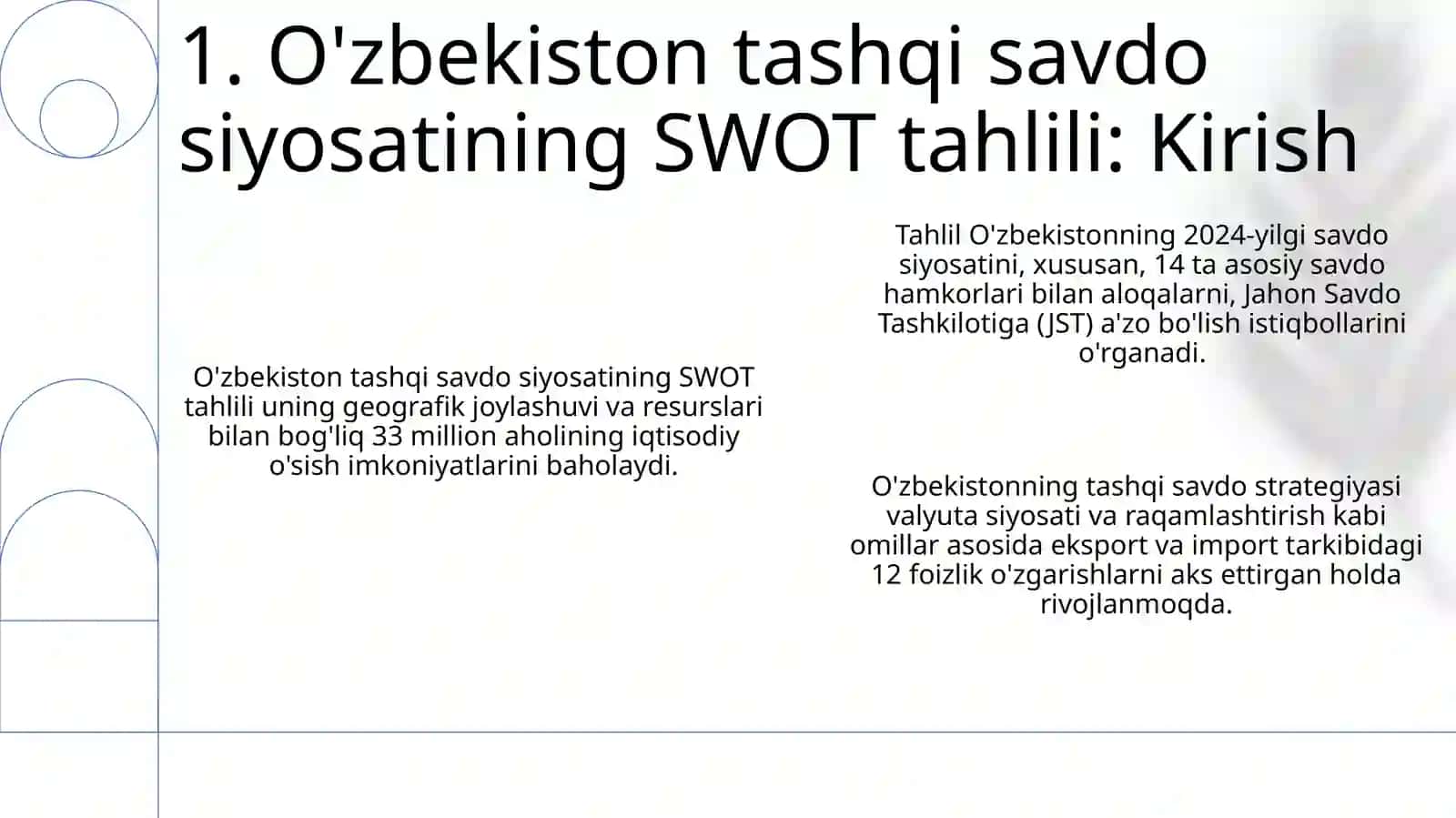 O'zbekistonning tashqi savdo siyosatini SWOT tahlil qilish 3