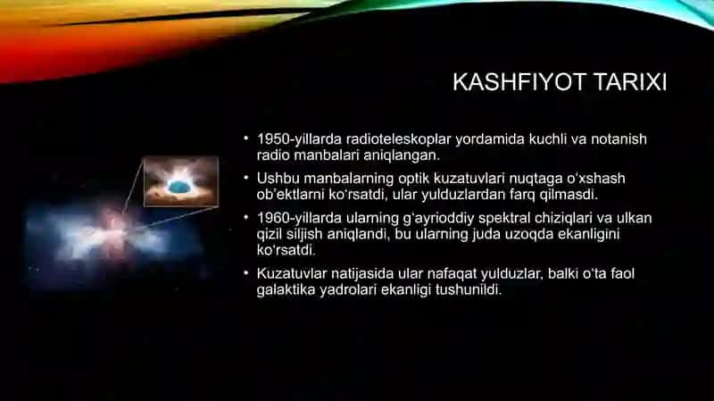 Kvazarlar – radio nurlanishga ega bo‘lgan kvazi yulduzlar 3
