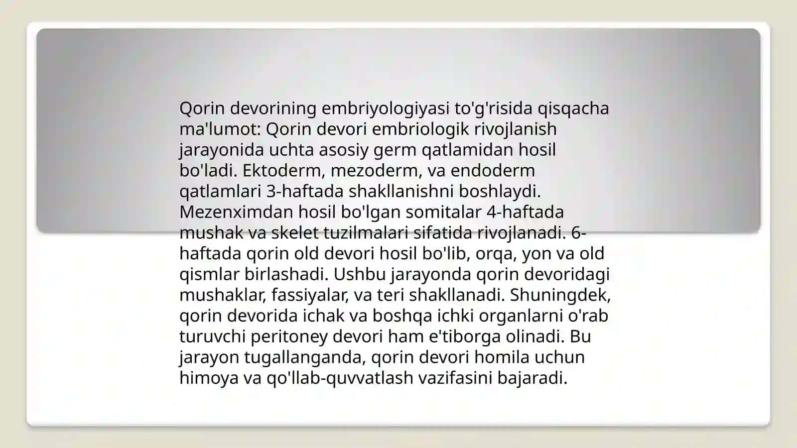 Qorin devori tugʻma nuqsonlari jarrohlik anatomiyasi. Qorin devori rivojlanish nuqsonlarida operatsiyalar 3