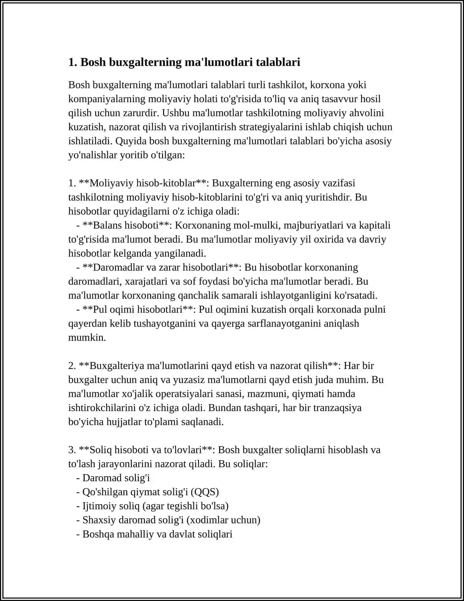 BYUDJET TASHKILOTLARIDA BOSH BUXGALTERNING MA'LUMOTLARI, HUQUQLARI VA VAKOLATLARI 3
