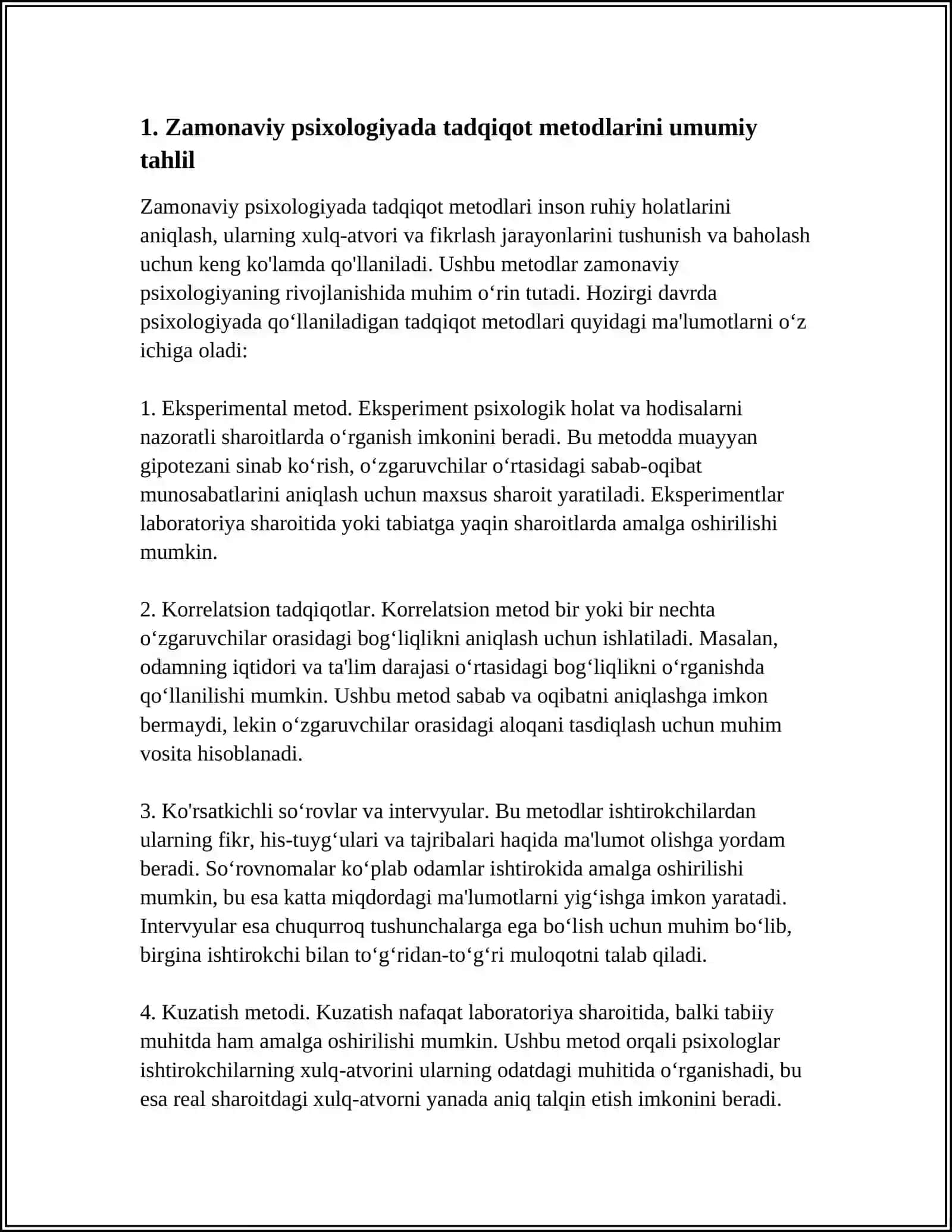 HOZIRGI ZAMON PSIXOLOGIYASINING TADQIQOT METODLARI 3