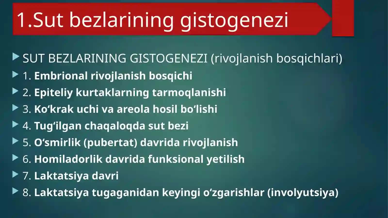 Sutbezlarining gistogenezi va gistofiziologiyasi. Laktatsiya jarayonining neyrogumoral mexanizmlari 3