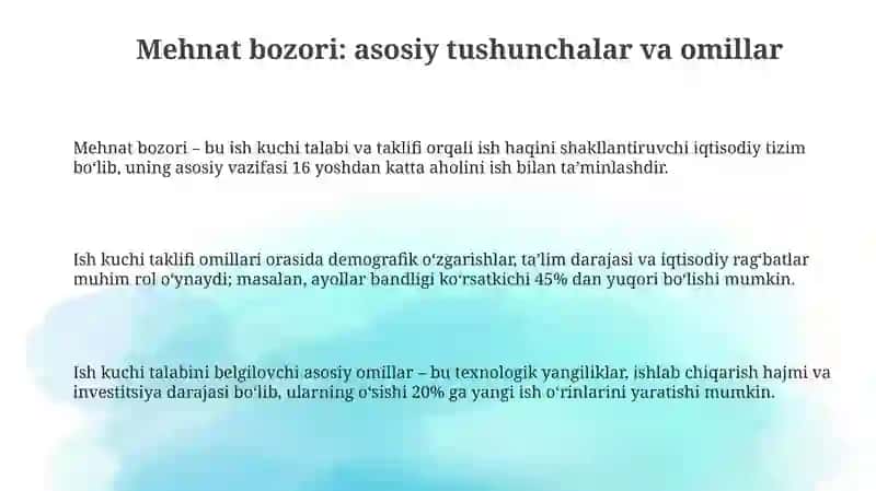 Mehnat bozorini faoliyat korsatishining iqtisodiy mexanizmi 3