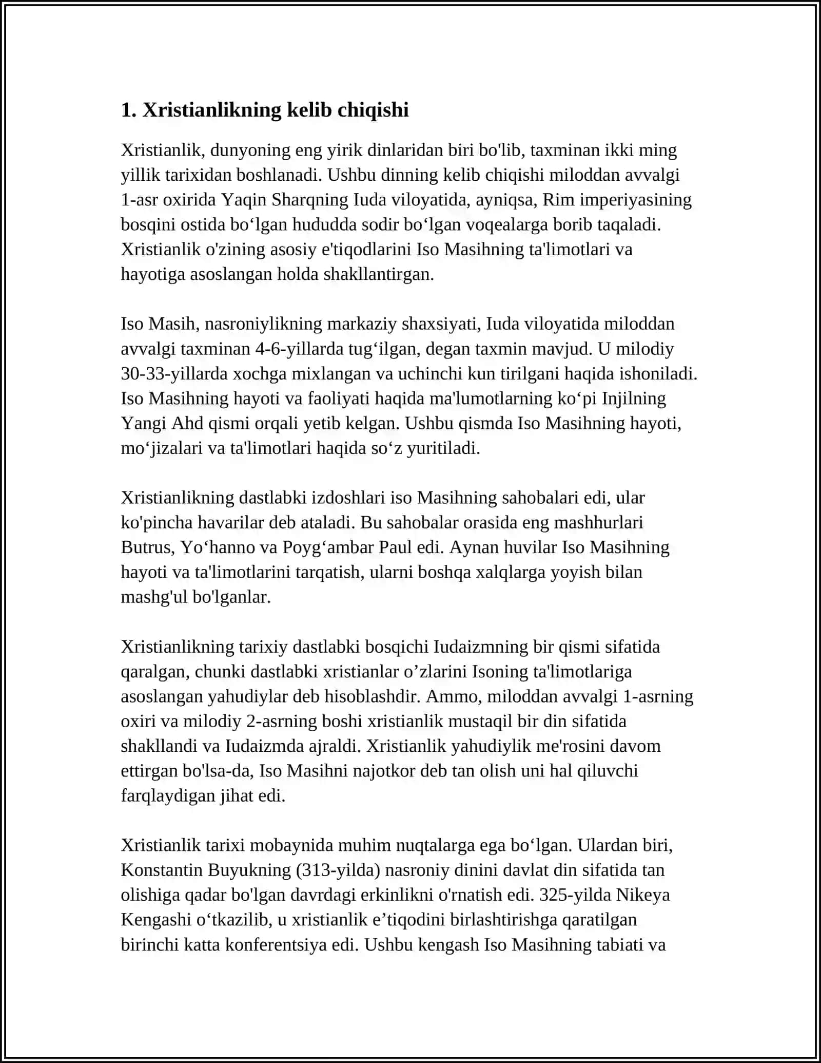 XRISTIANLIKNING PAYDO BOʻLISHI, AQIDALARI ASOSIY YOʻNALISHLARI, TAʼLIMOTLARI VA MANBALARI 3