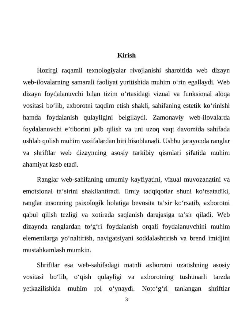 Web dizaynda ranglar va shriftlar kurs ishi 3