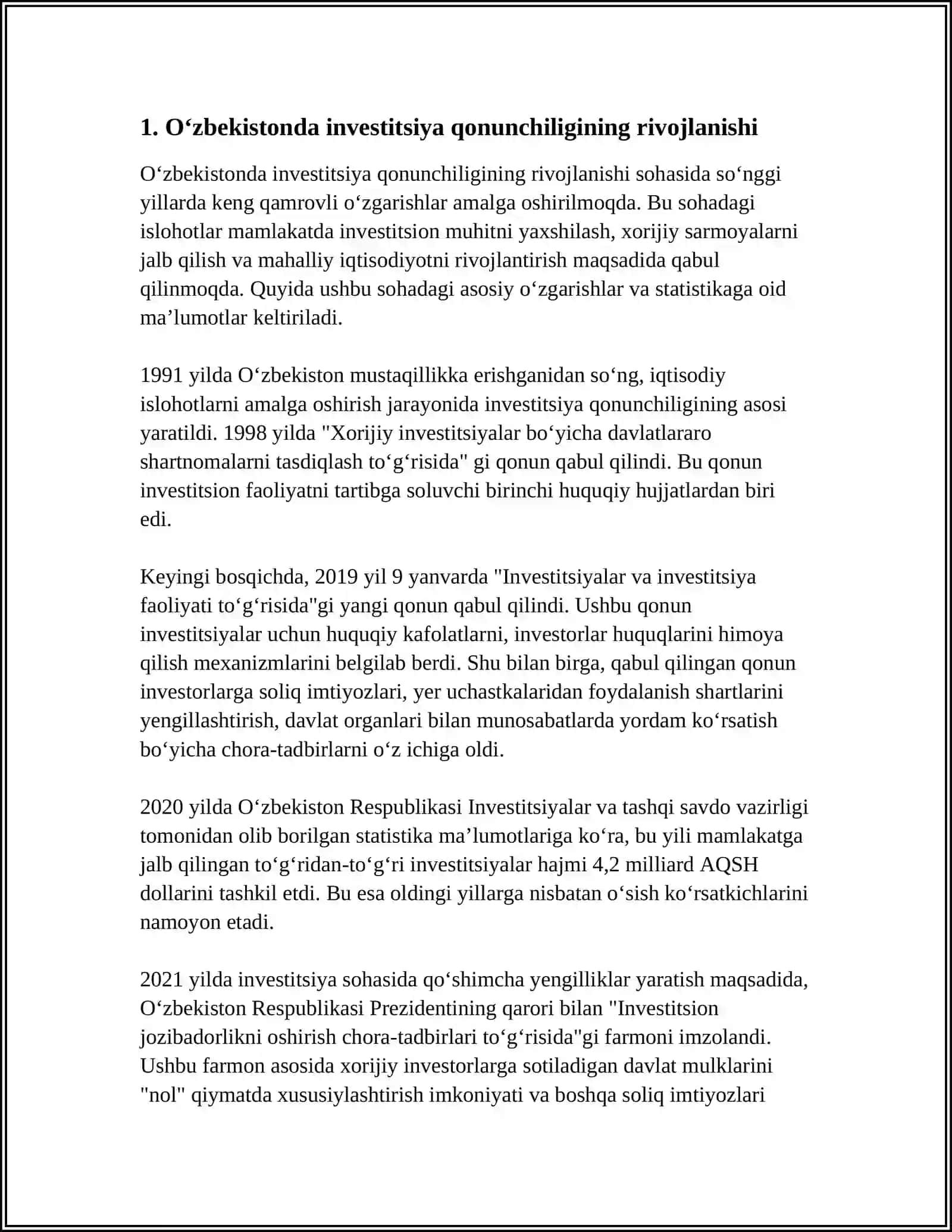 OʻZBEKISTON RESPUBLIKASIDA INVESTITSIYA FAOLIYATLARINI SAMARALI TASHKIL ETISH ISTIQBOLLARI 3