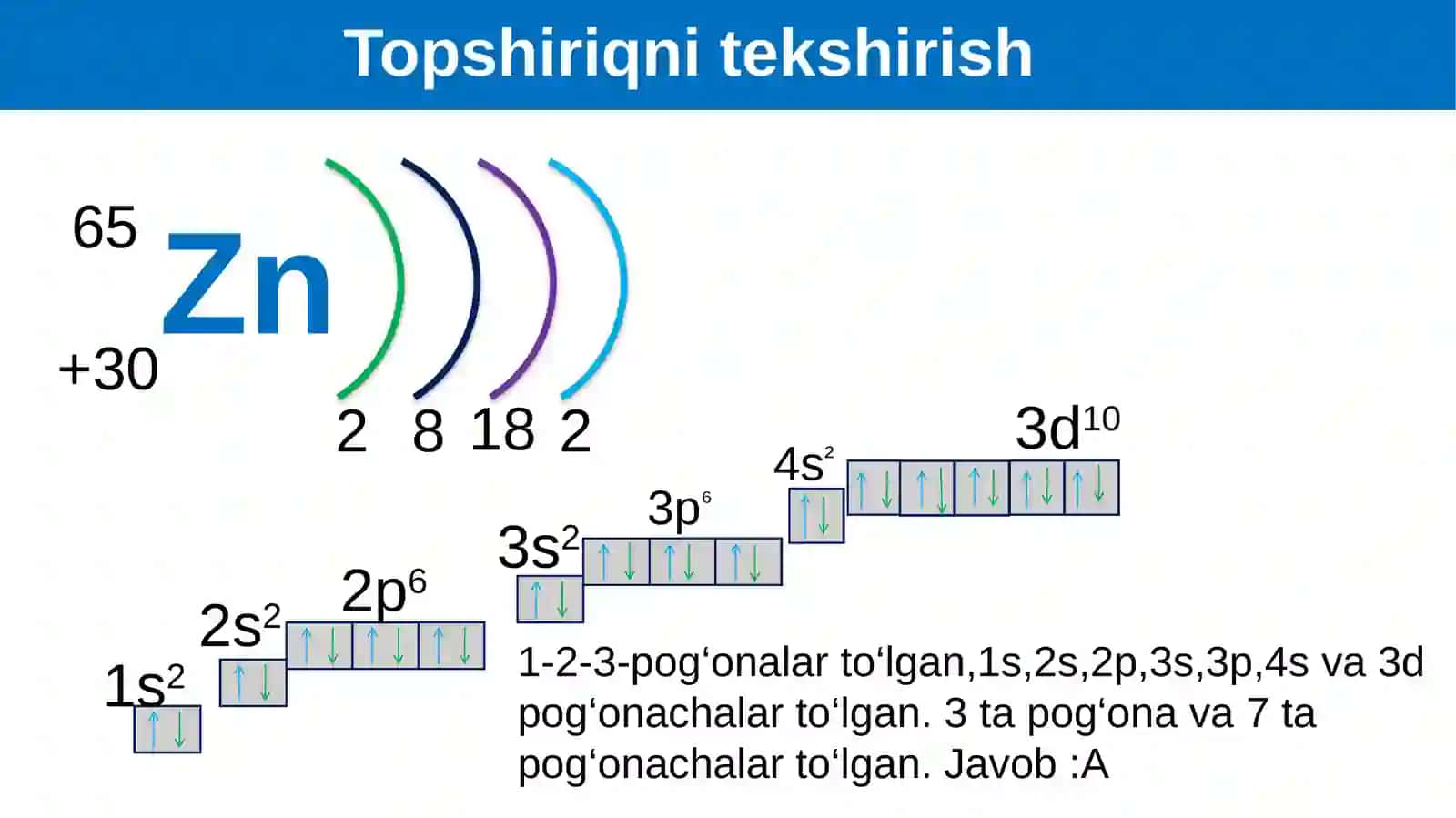 Kvant sonlar. Pauli prinsipi. Hund qoidasi. Klechkovskiy qoidasi. Atom va ionlarning elektron formulalari. Valent elektronlar tushunchasi. 3