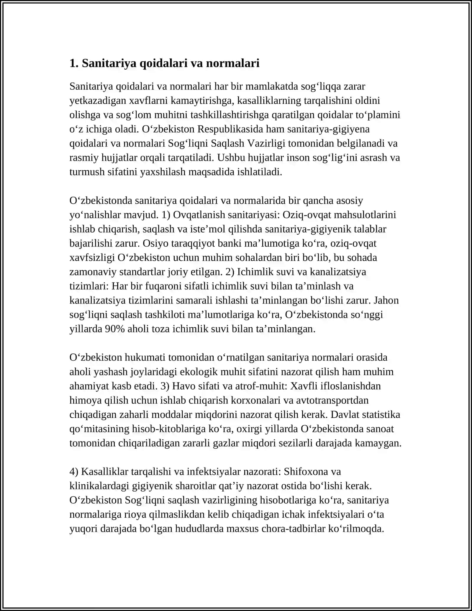 MUSTAQIL ISH Mavzu: SANITARIYA GIGIENIK VA EKOLOGIK STANDARTLAR 3