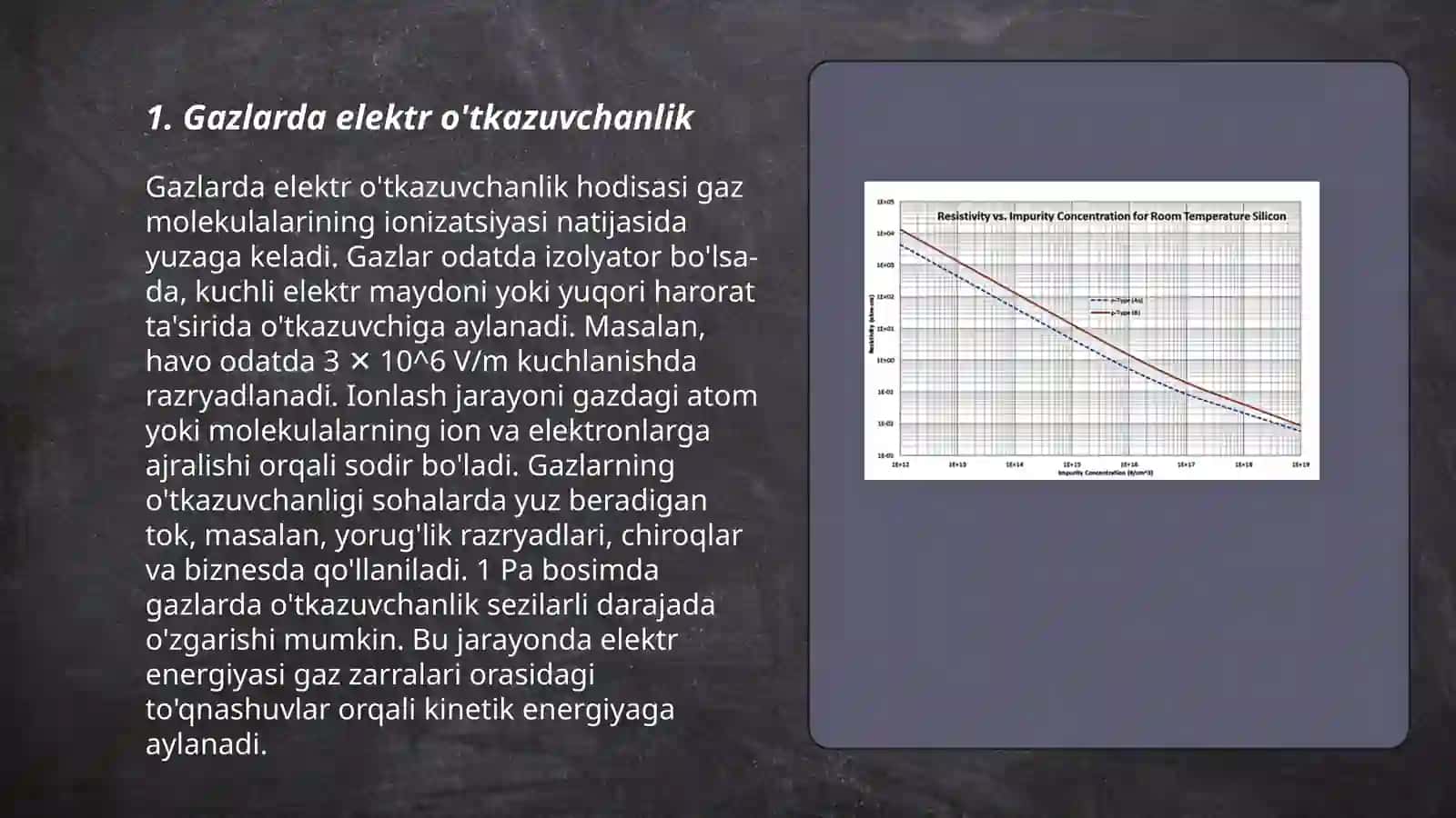 Gazlarda elektr toki. Metallar, Yarim o'tkazgichlar va elektrolitlarda elektr o'tkazuvchanlikning haroratga bog'liqligi 3