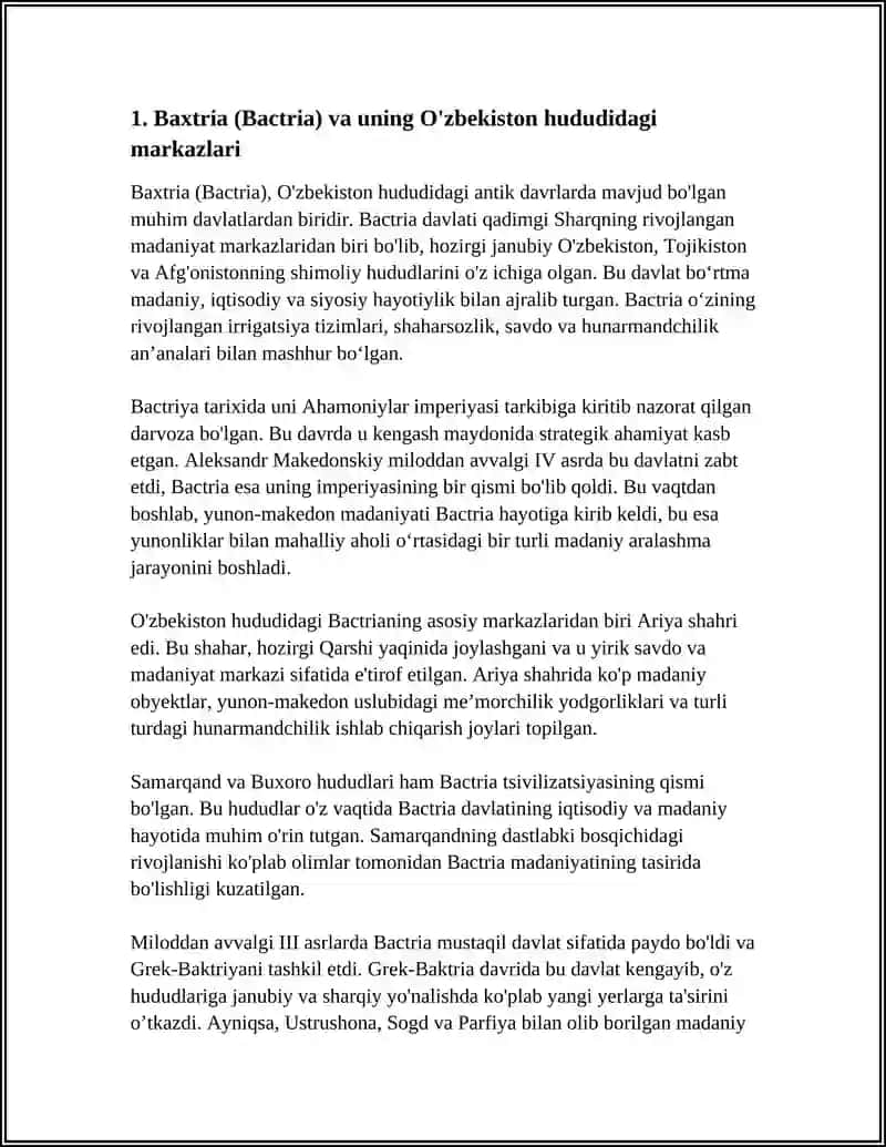 Baxtria (Bactria) va uning O'zbekiston hududidagi markazlari 3