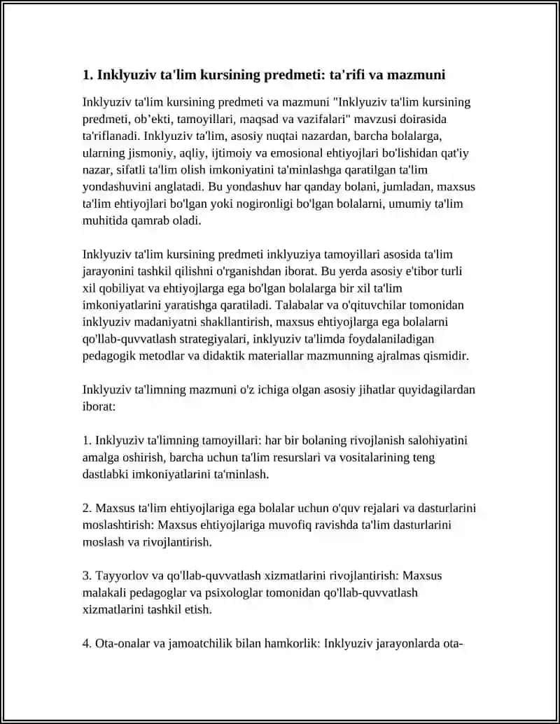 INKLYUZIV TA’LIM KURSINING PREDMETI, OB’EKTI, TAMOYILLARI, MAQSAD VA VAZIFALARI 3