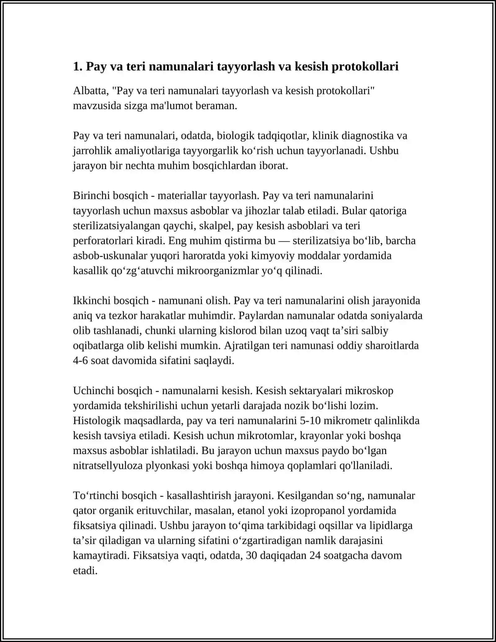 Pay va teri namunalari tayyorlash va kesish protokollari 3
