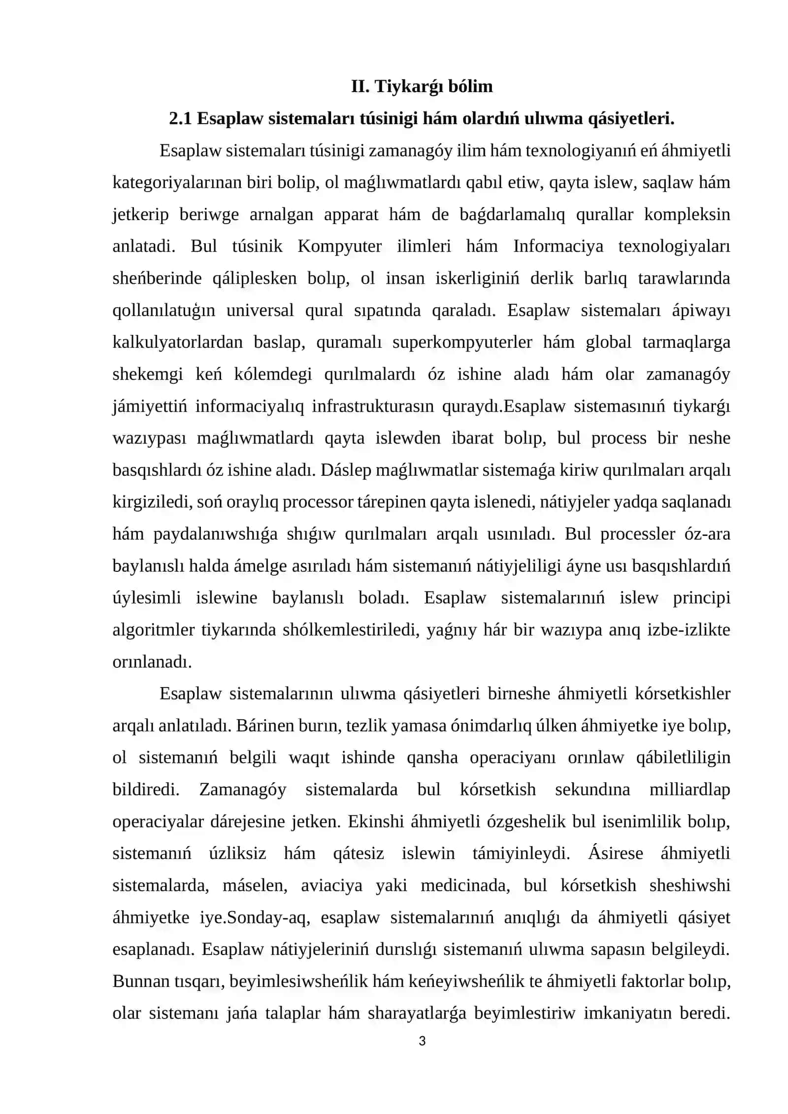 Esaplaw sistemaları hám olardıń tiykarģı túrleri 3