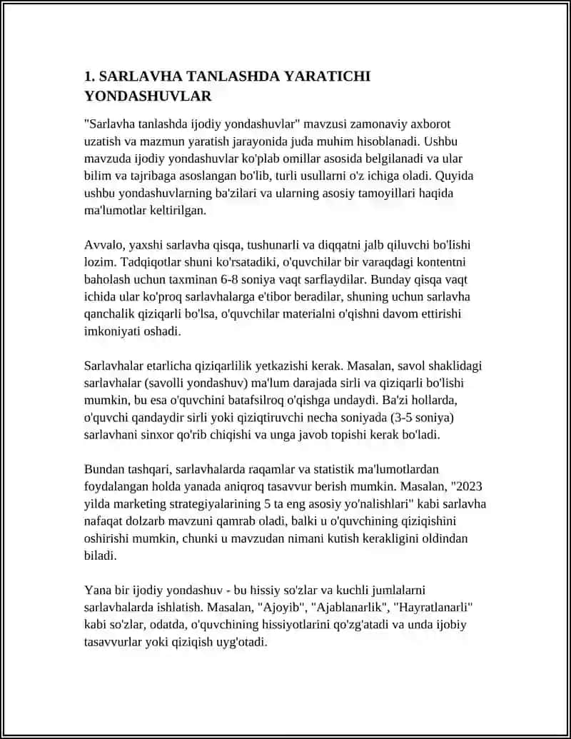 SARLAVHA TANLASH MAHORATINI OʻRGANISH 3