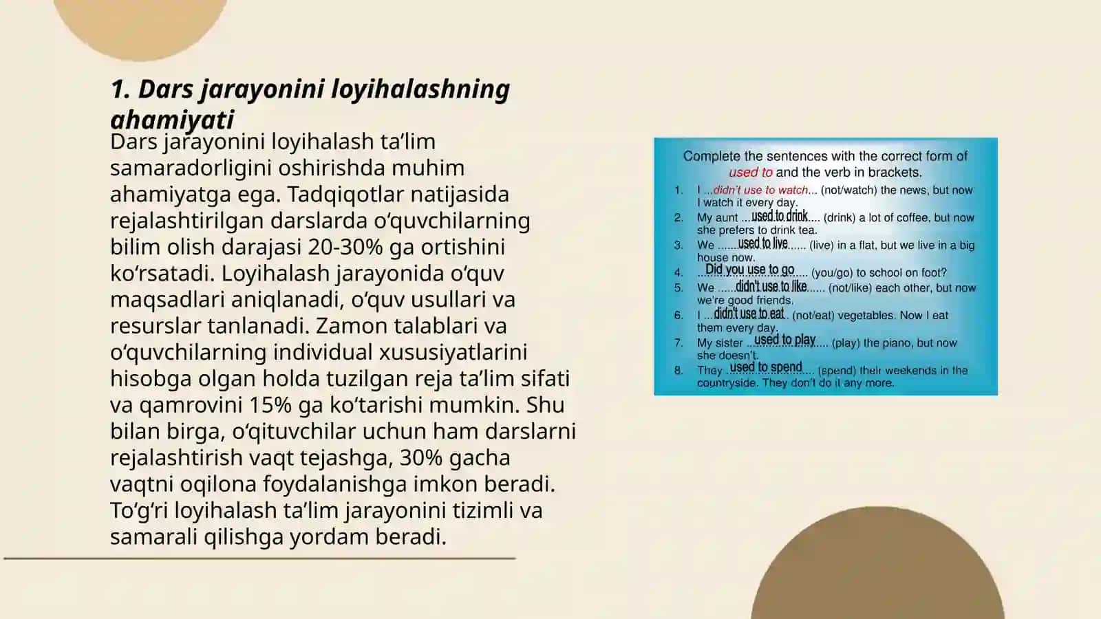 Dars jarayonini loyihalash dedaqtiv yondashuv oqituvchi va oquvchi faoliyatini loihalash 3