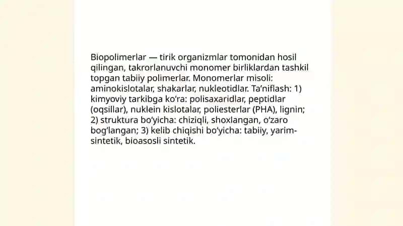 Biopolimerlar. Peptidlar 3