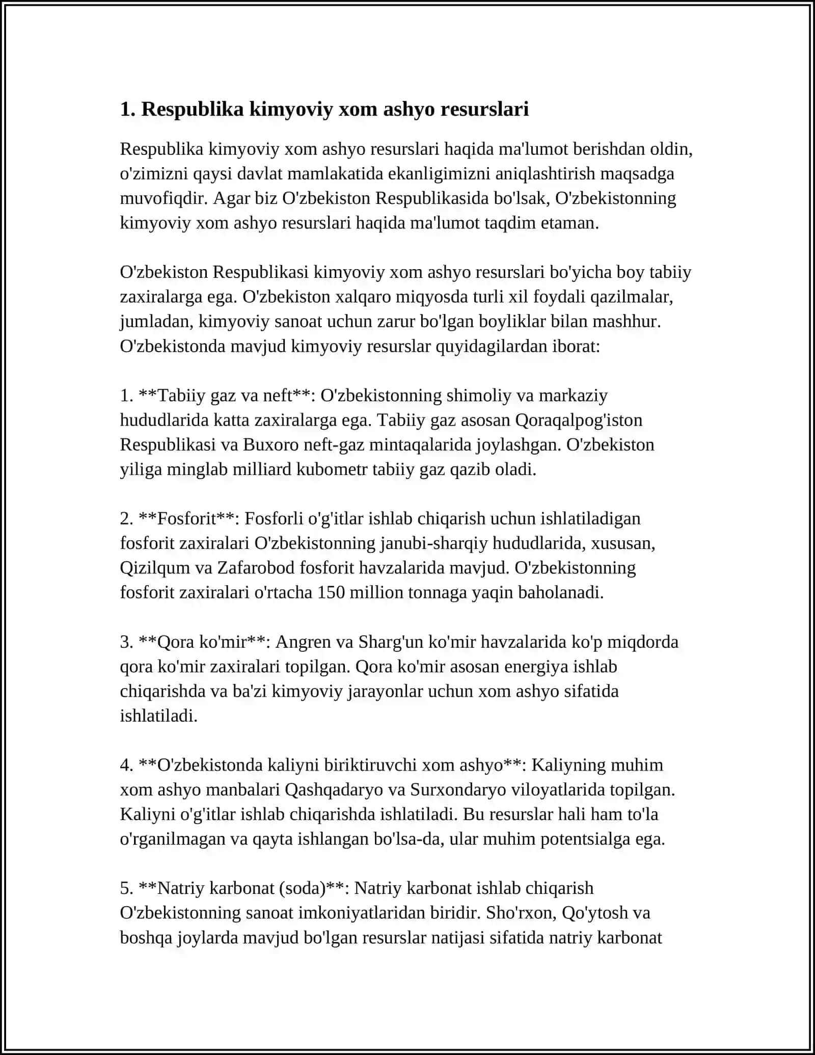 KIMYOVIY ISHLAB CHIARISH SANOATI UCHUN RESPUBLIKA XOM ASHYO BAZASINI O‘RGANISH 3