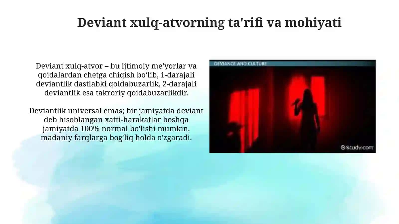 Deviant hulq atvor. tushuncha turlari sabablari Akbaraliyeva Shodiya 3