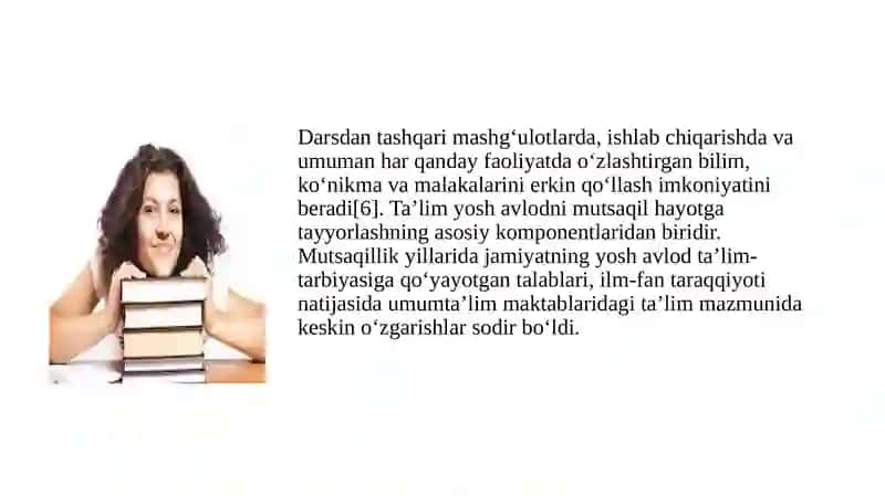 6-MAVZU:BOSHLANG'ICH TA'LIMDA ONA TILI , O'QISH,TABIAT,TASVIRIY SAN'AT DARSLARINI  INTEGRATSIYALASH 3