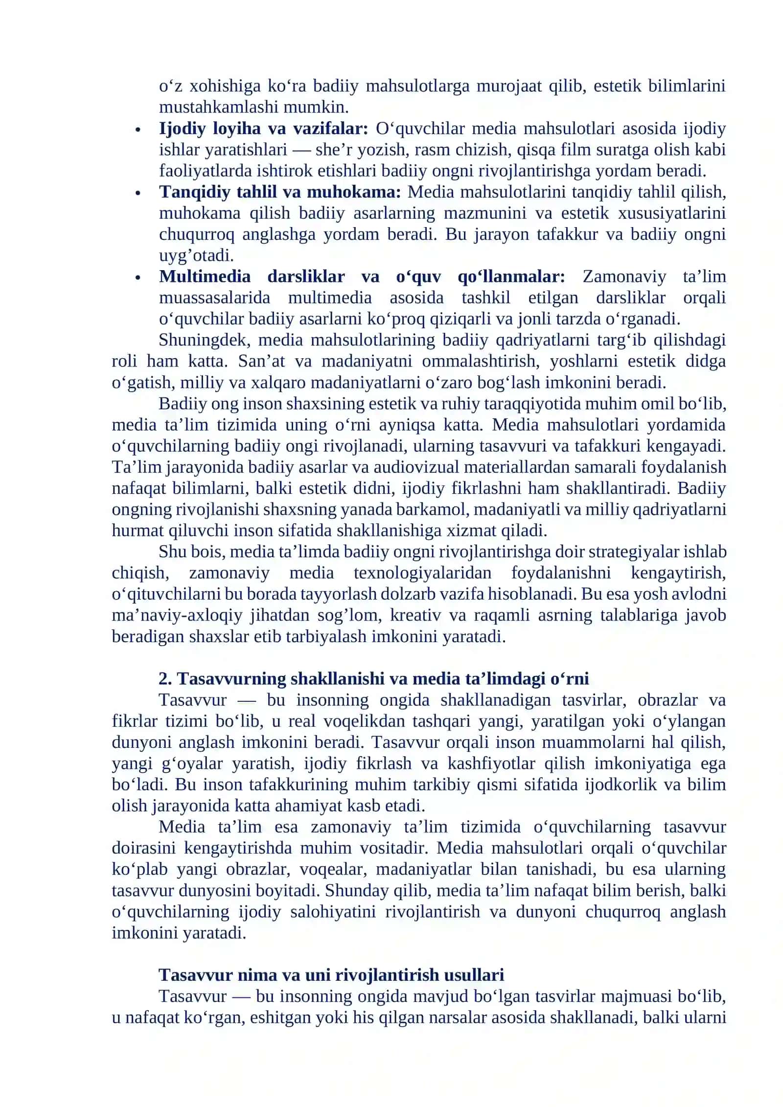 MEDIA TA’LIM TIZIMIDA BADIIY ONG, TASAVVUR VA TAFAKKUR 3