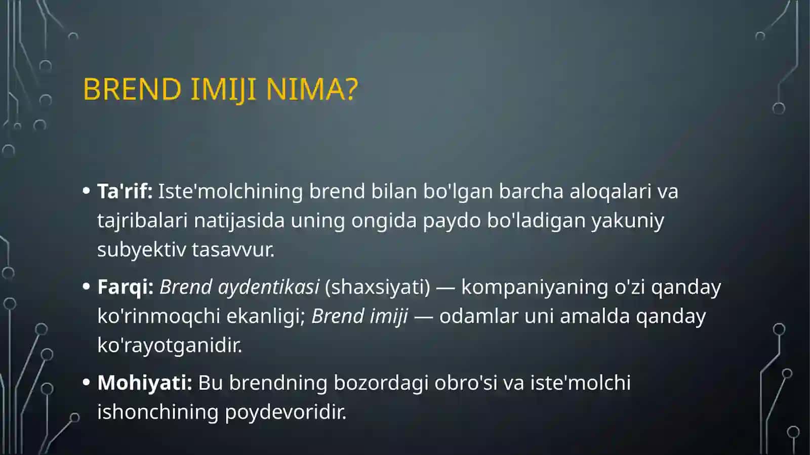 Brend imiji va unishakllantirish omillari 3