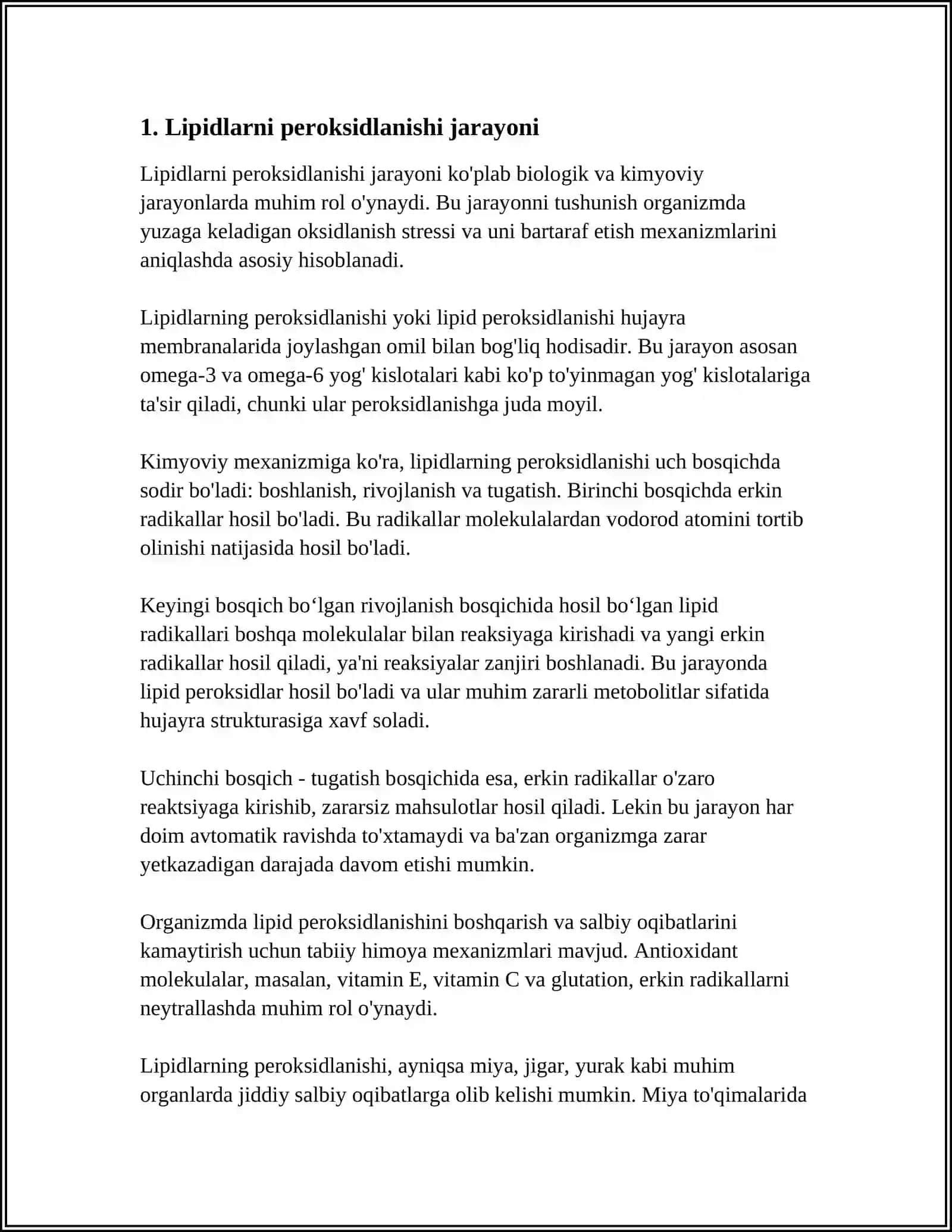 LIPIDLARNI PEREKISLI OKSIDLANISHI VA HUJAYRA SHIKASTLANISHI PATOGENEZIDAGI AHAMIYATI 3