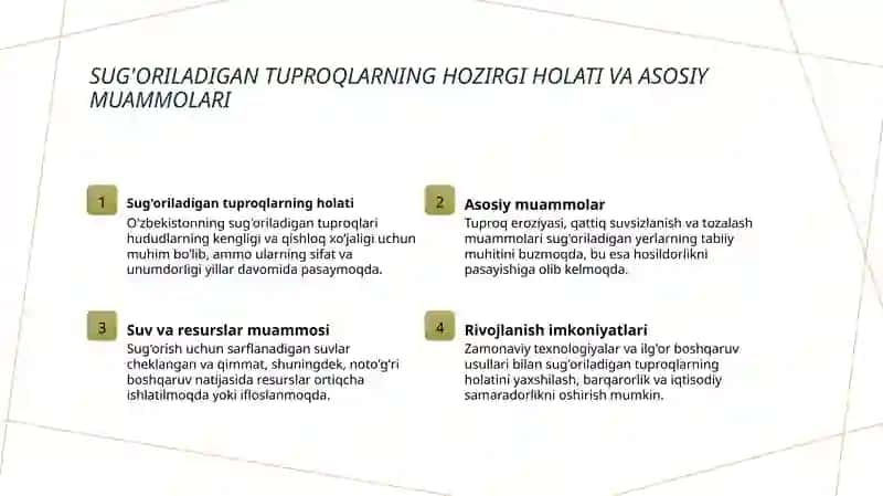 Suģoriladigan tuproqlardan foydalanish istiqbollari 3
