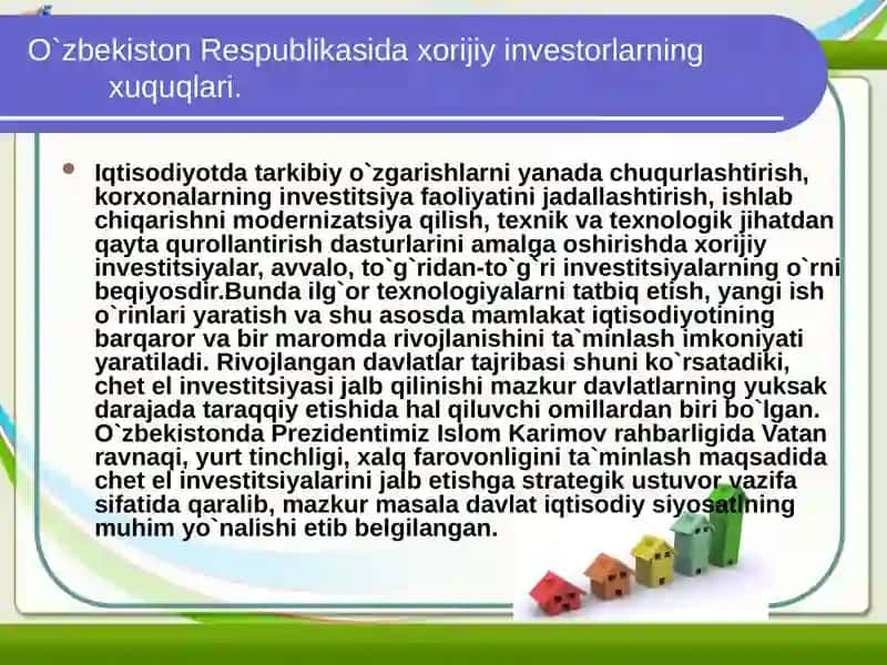 O`zbekiston Respublikasiga xorijiy investitsiyalarni jalb qilishning huquqiy asoslari 3