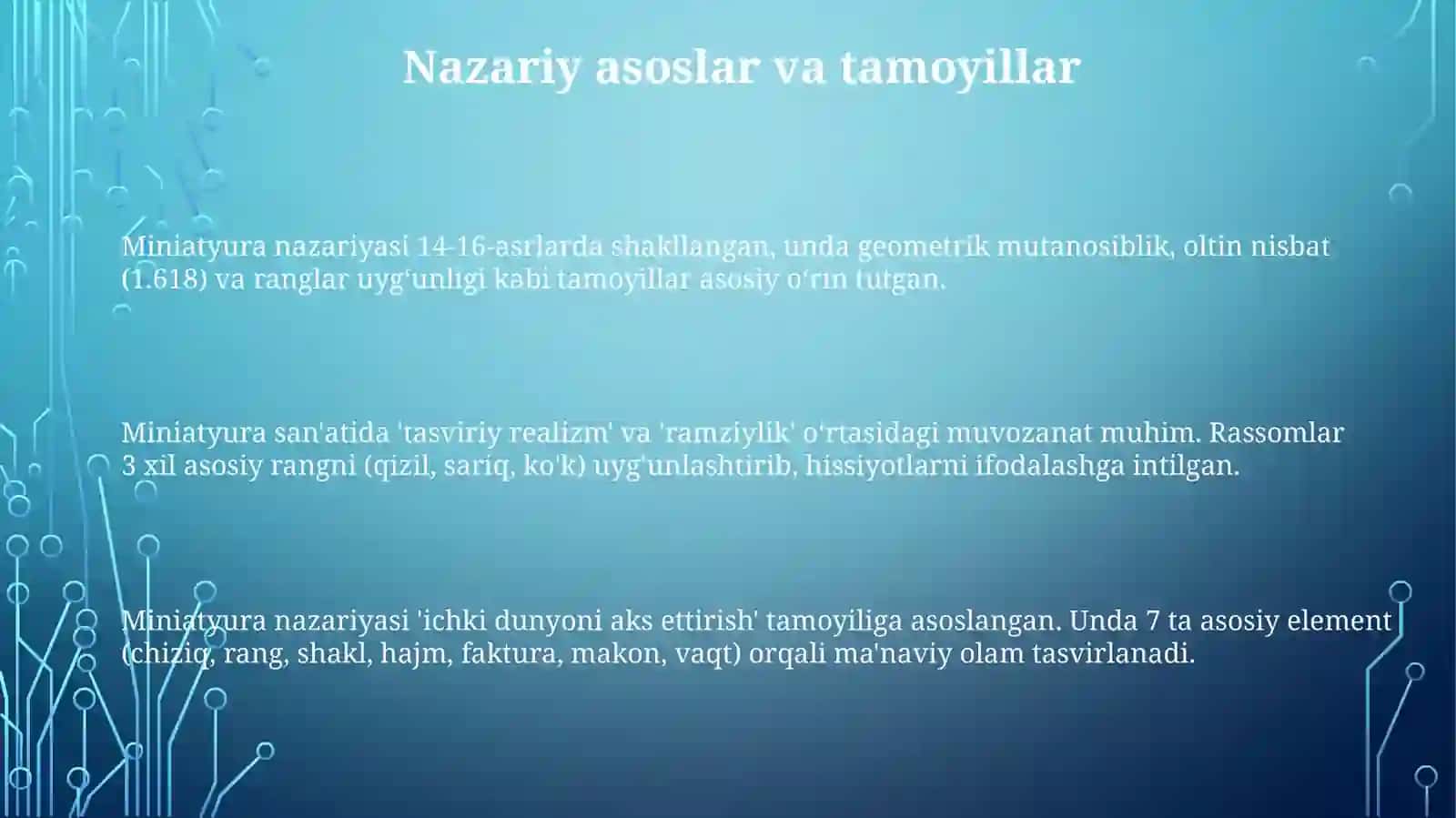 Miniatyurafaniningnazariyasoslari,qonuniyatlari,maktablari,ustoz-shogirdan'analariniyoritish 3