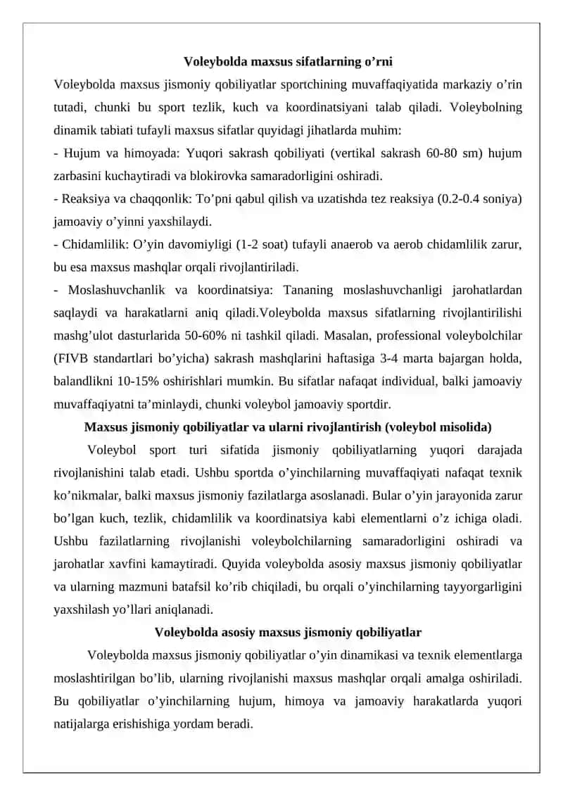 Maxsus jismoniy qobiliyatlar va ularni rivojlantirish (voleybol misolida) 3