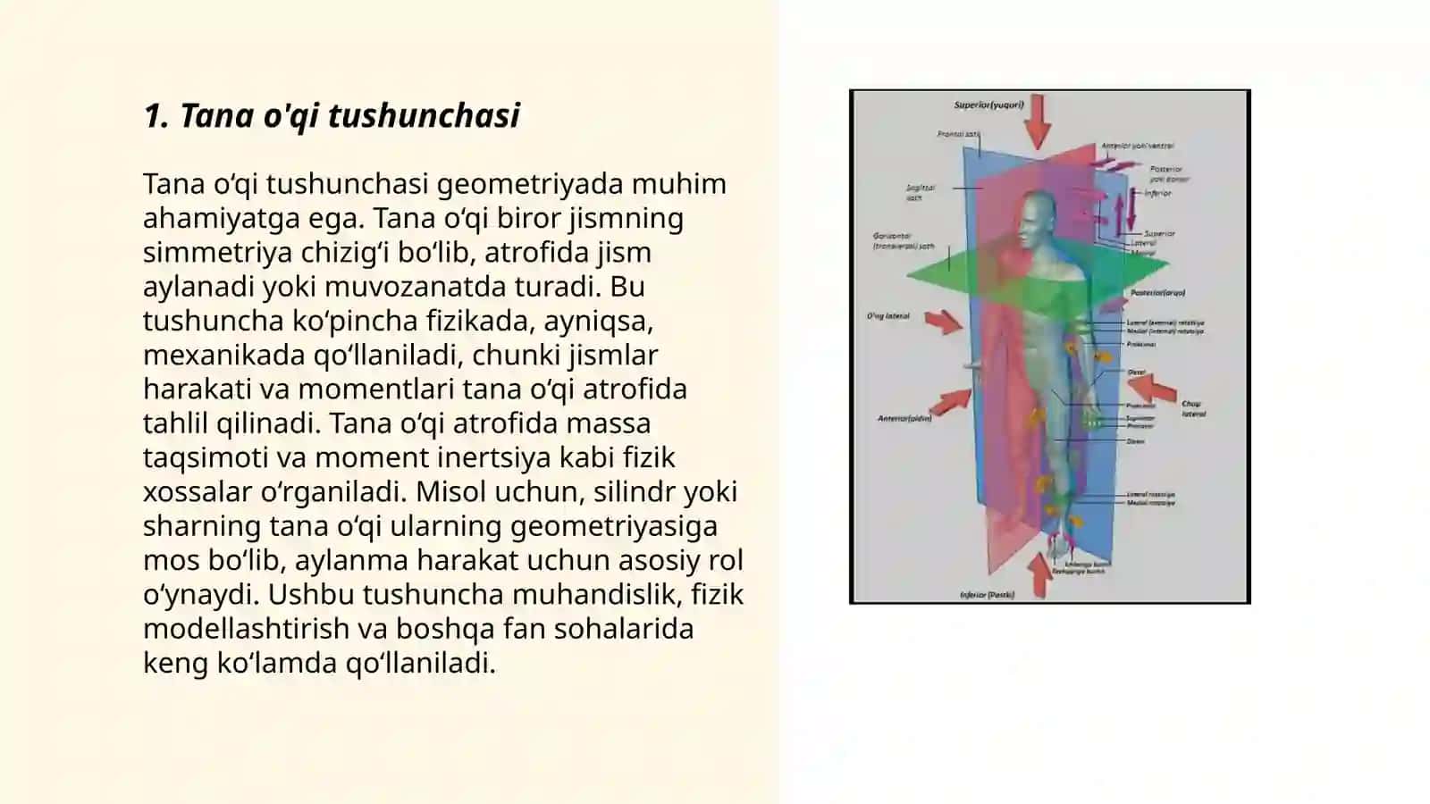 Anatomiya usullari. Tana o'qi va satxlari 3