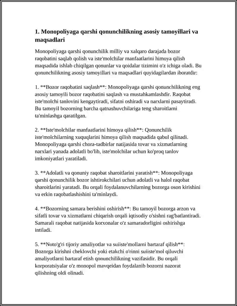 MONOPOLOGIYAGA QARSHI QONUNCHILIK VA UNI OʻZBEKISTONDA QOʻLLASHNING OʻZIGA XOS XUSUSIYATLARI 3