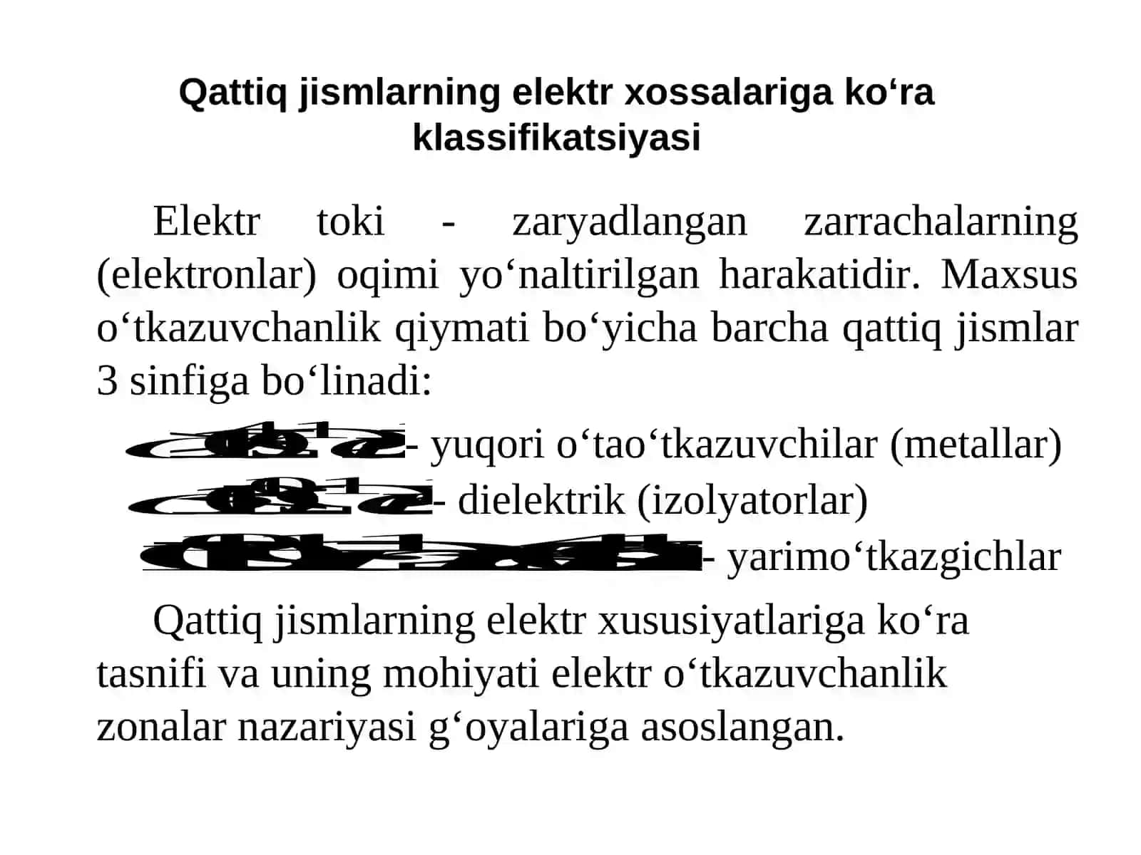 Qattiq jismlarning elektr xossalariga ko‘ra klassifikatsiyasi 3