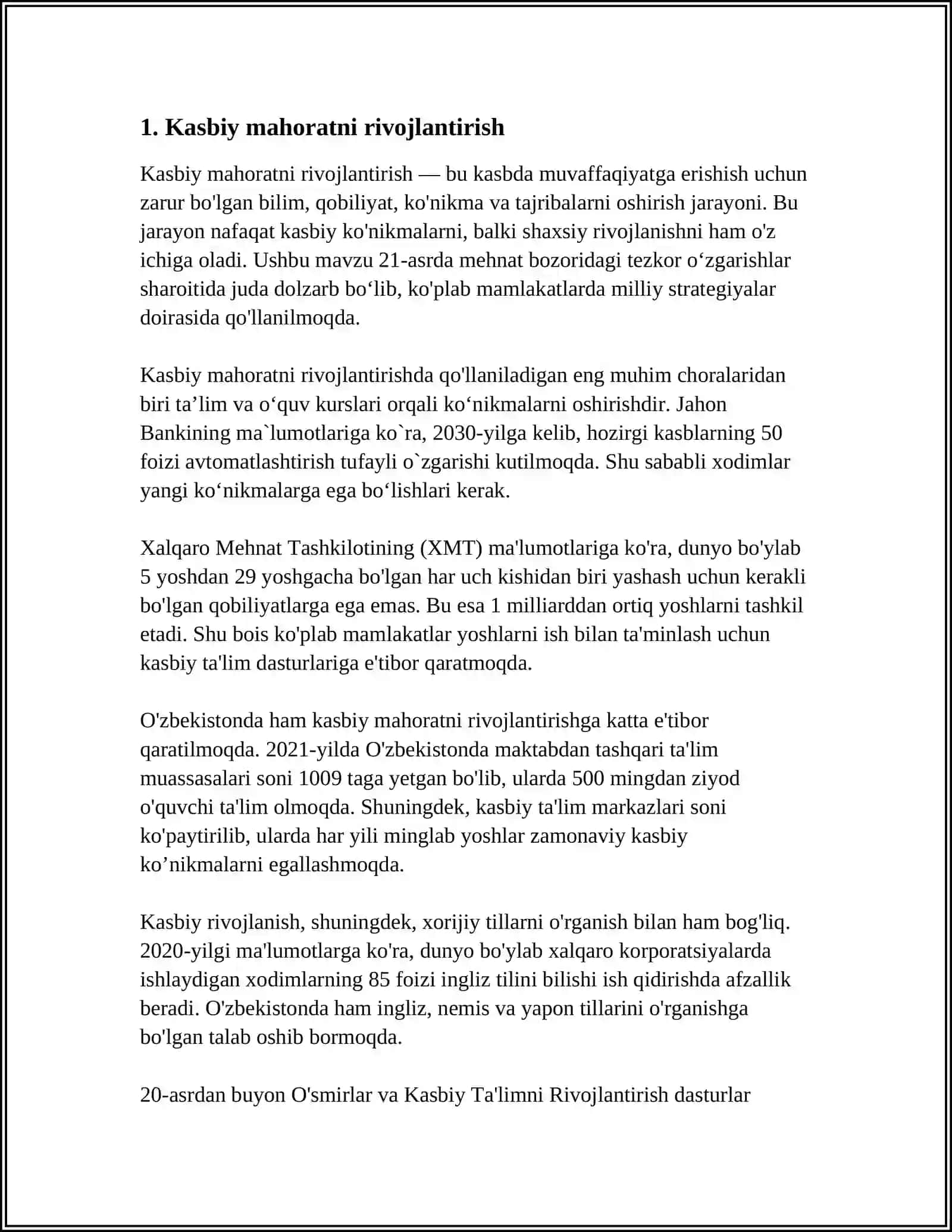 MUSTAQIL ISH: KASBIY FAOLIYAT VAZIFALARI 3