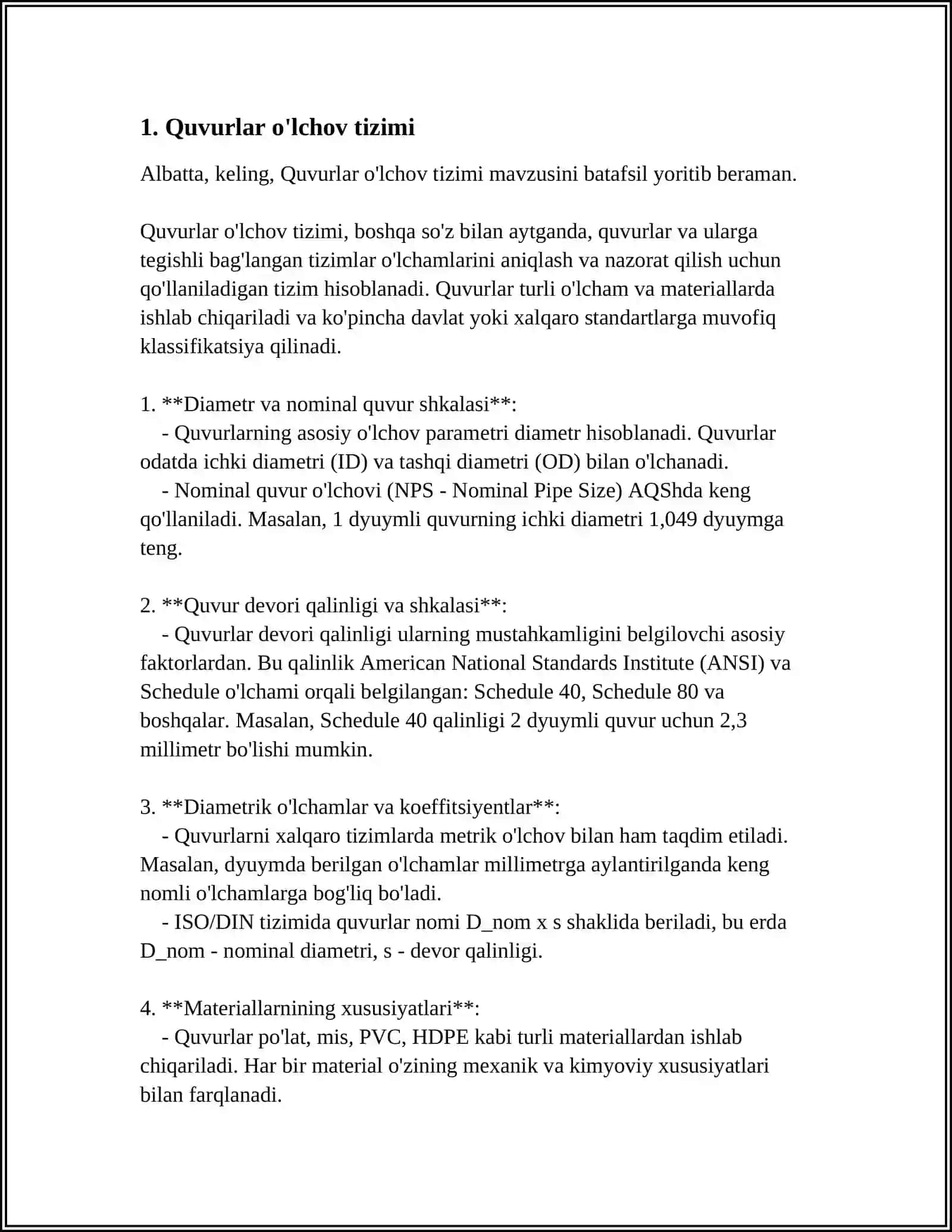 QUVURLAR O’LCHAMI VA TURLARI 3