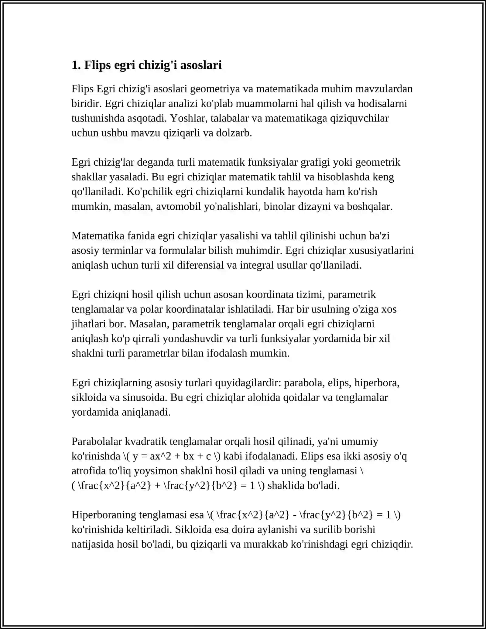 FLIPS EGRI CHIZIGʻI. MODELNING ZAMONAVIY TALQINI 3