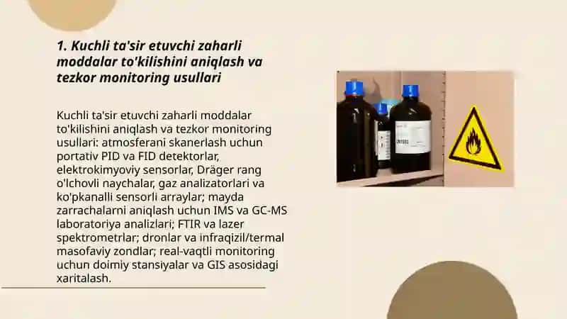 Kuchli ta'sir etuvchi zaharli moddalar to'kilishini aniqlash va tezkor monitoring usullari 3