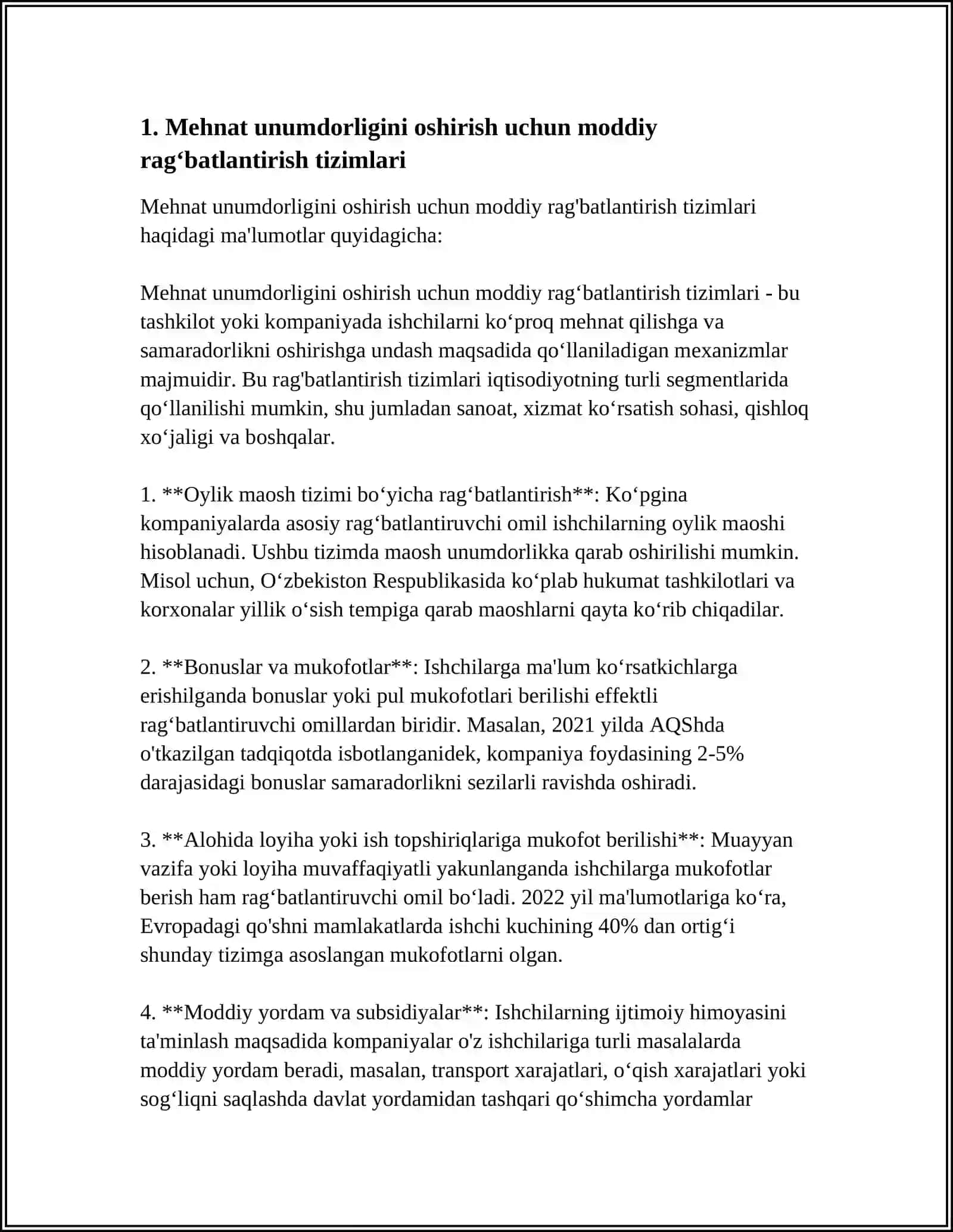 MEHNAT UNUMDORLIGINI OSHIRISH UCHUN RAG‘BATLANTIRISH TIZIMLARI 3