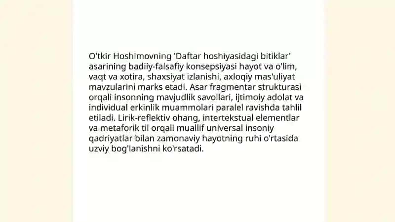 O'tkir Hoshimovning "Daftar hoshiyasidagi bitiklar" asari 3