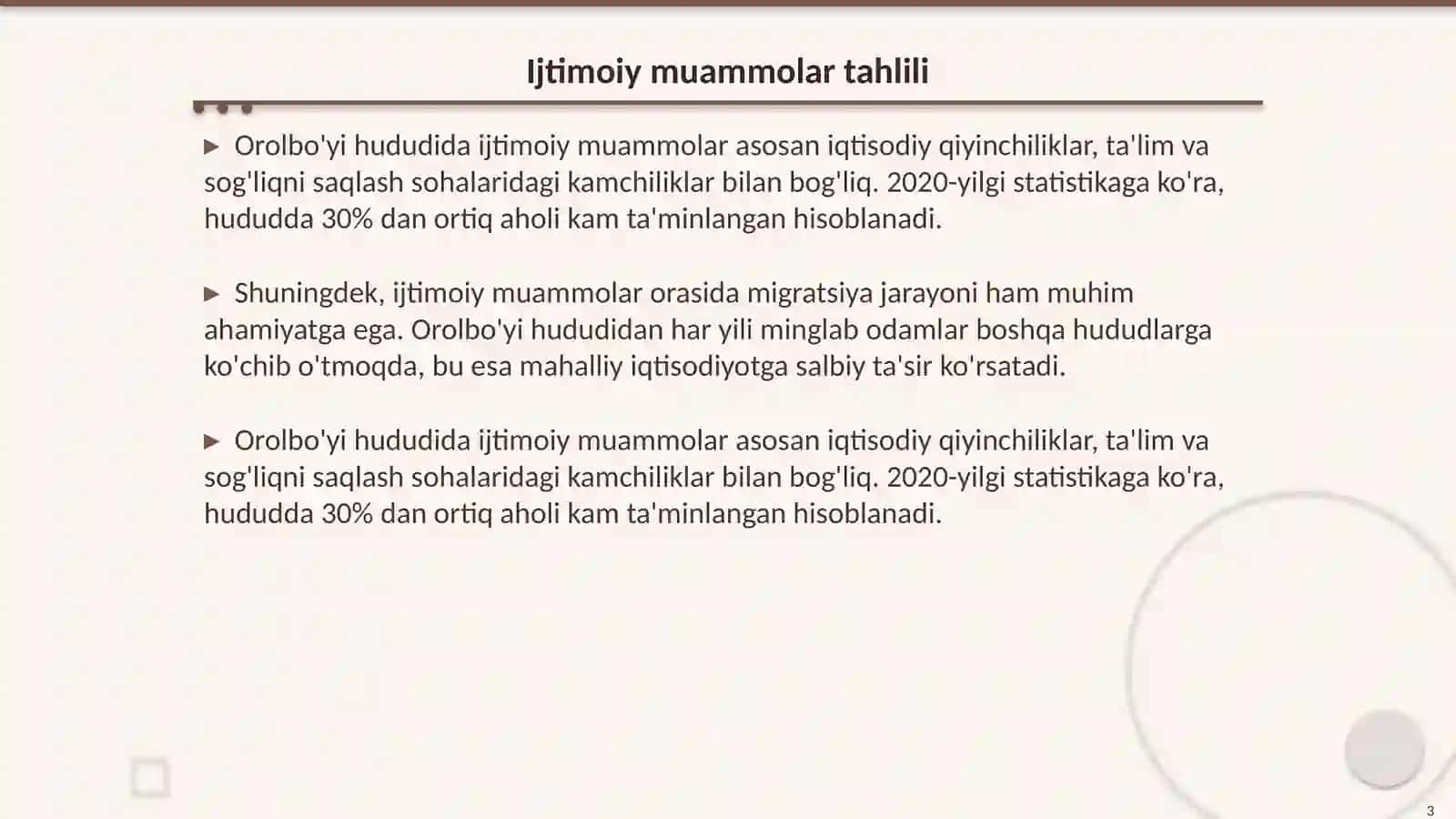 Orolbo'yi hududida aholining ijtimoiy ahvolini yaxshilash masalalari 3