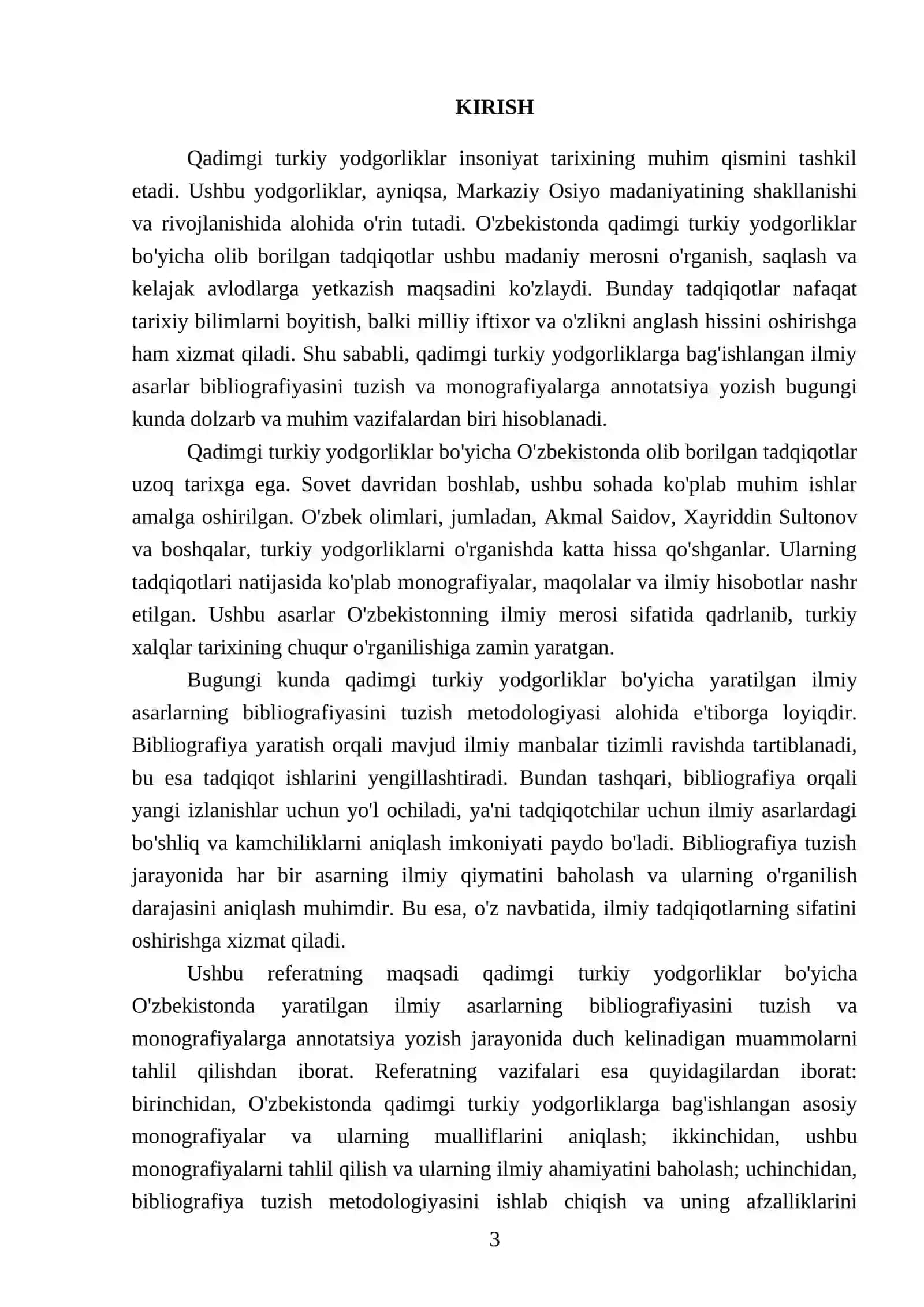 Qadimgi turkiy yodgorliklar bo‘yicha O‘zbekistonda yaratilgan ilmiy asarlarning bibliografiyasini tuzish, monografiyalarga annotatsiya yozish 3