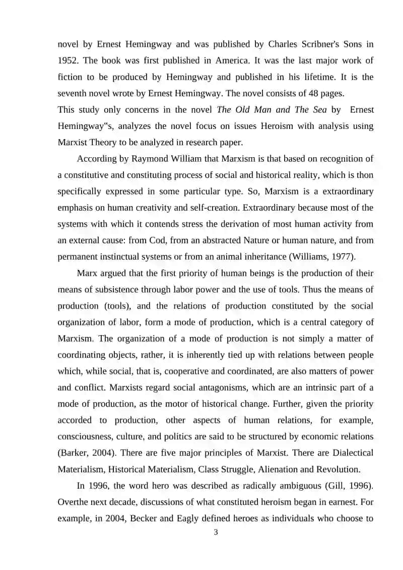 Heroism reflected in Ernest Hemingway’s the old Man and the Sea (1952): amarxist approach 3