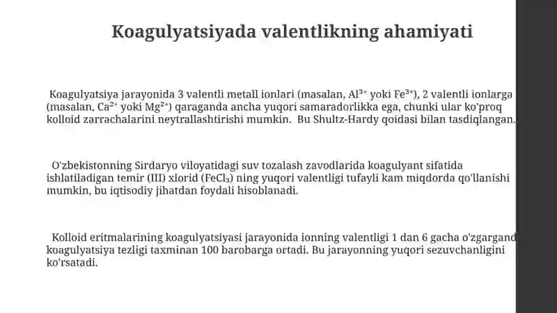 Koagulyatsiya jarayonida elektrolitlarning ta'siri 3