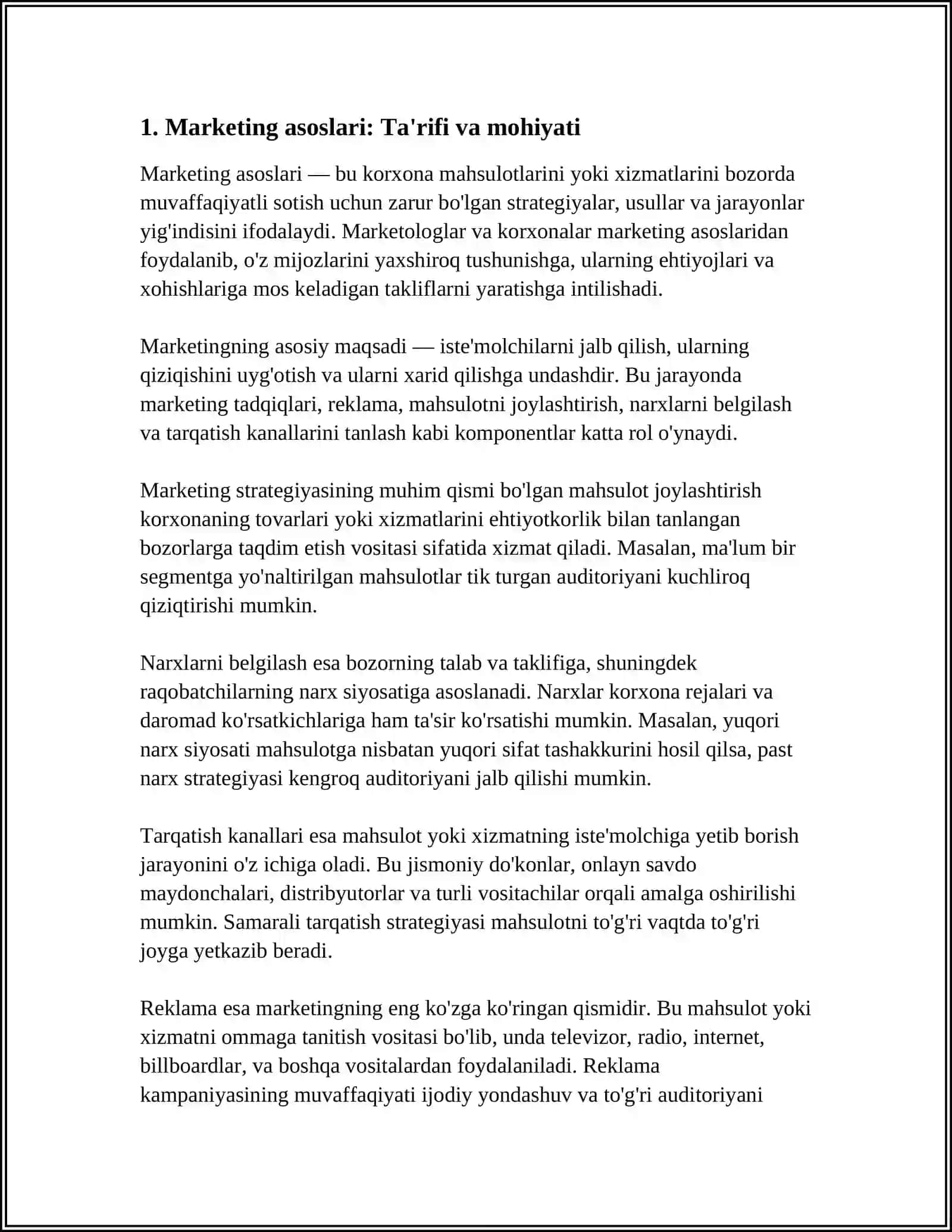 MARKETING ASOSLARI,VUJUDGA KELISH TARIXI VA UNING TURLARI 3